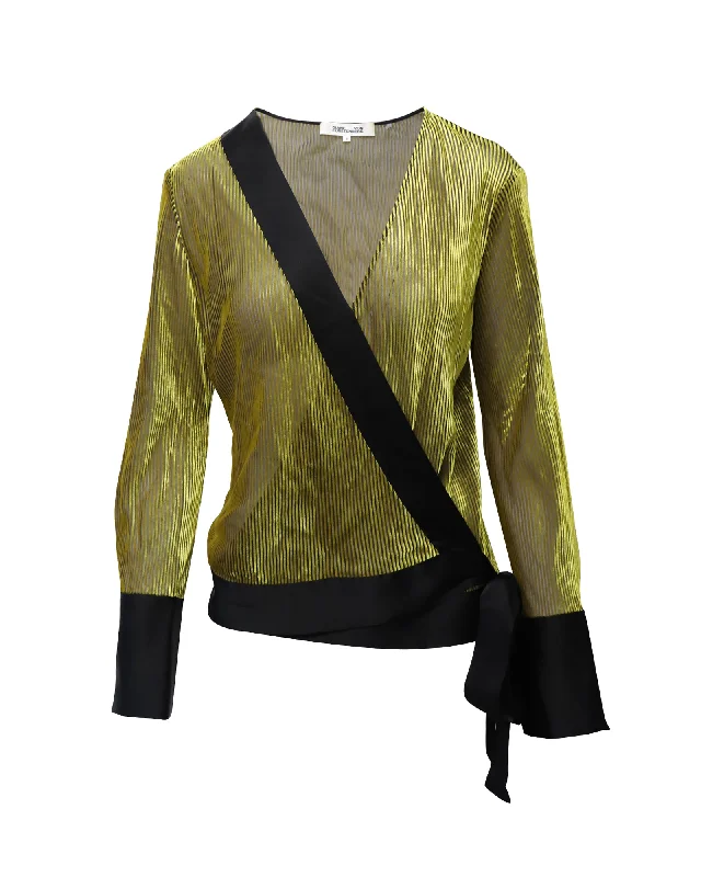 Diane Von Furstenberg Wrap Blouse in Gold and Black Viscose