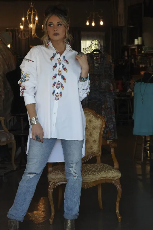 Eddie White Embroidered Oversize Shirt