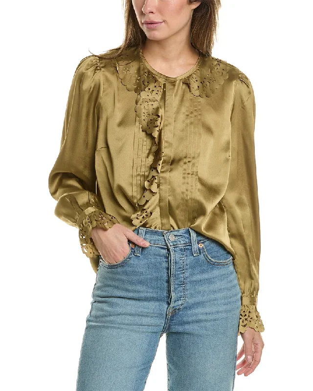 French Connection Aleeya Satin Lace Detail Blouse