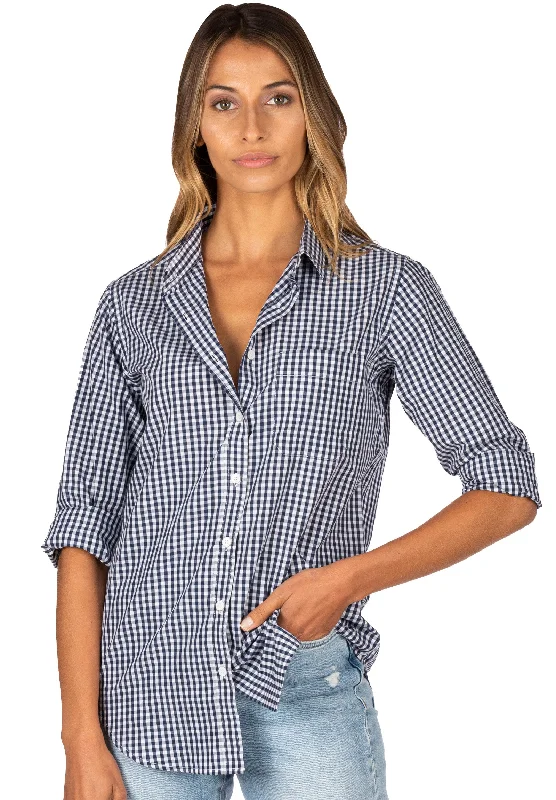 Gigi Blue Gingham Small Checks Relaxed Cotton Shirt