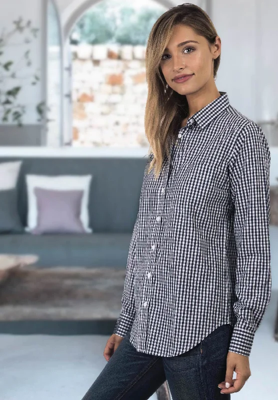 Gigi Blue Gingham Small Checks Relaxed Cotton Shirt