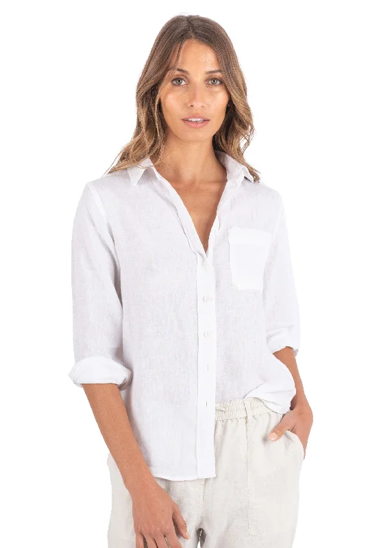 Iris White Relaxed Fit Linen Shirt