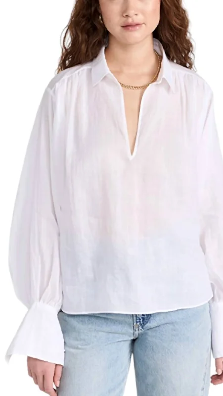 Keyhole Pop Over Blouse In White