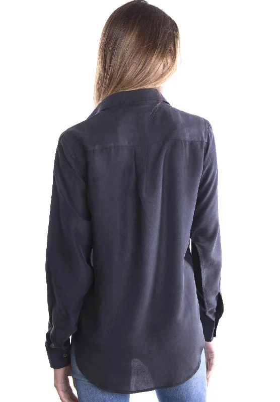 Lete-Silk Black Relaxed Sand Washed Silk Shirt