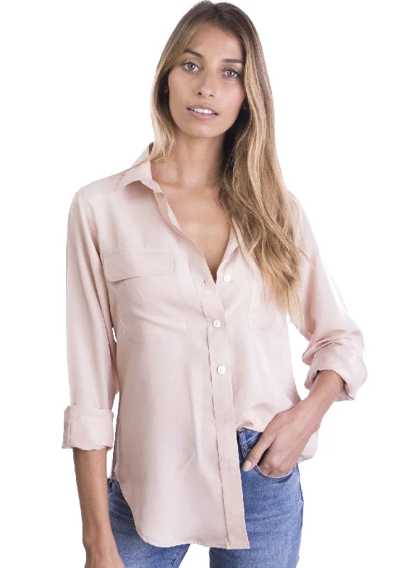 Lete-Silk Blush Pink Relaxed Sand Washed Silk Shirt