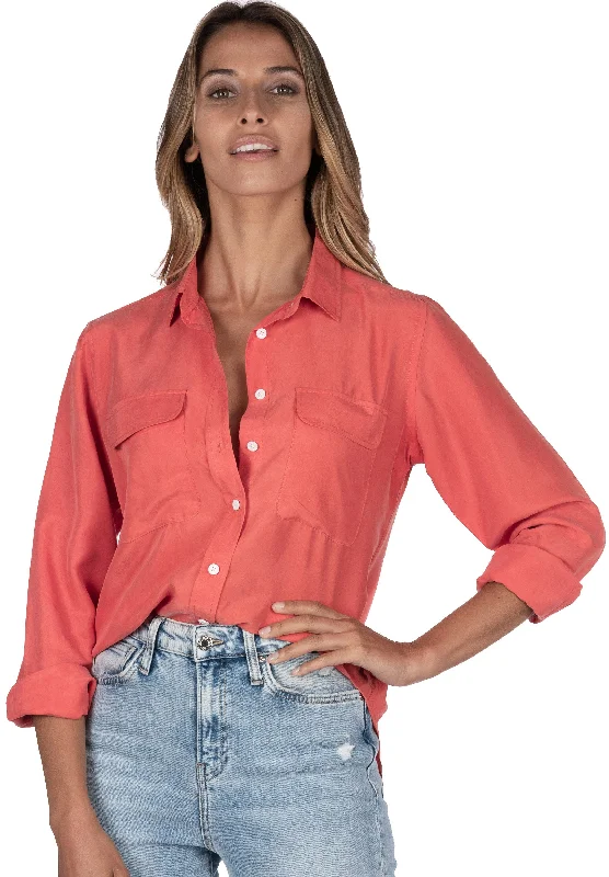 Lete-Silk Coral Relaxed Sand Washed Silk Shirt