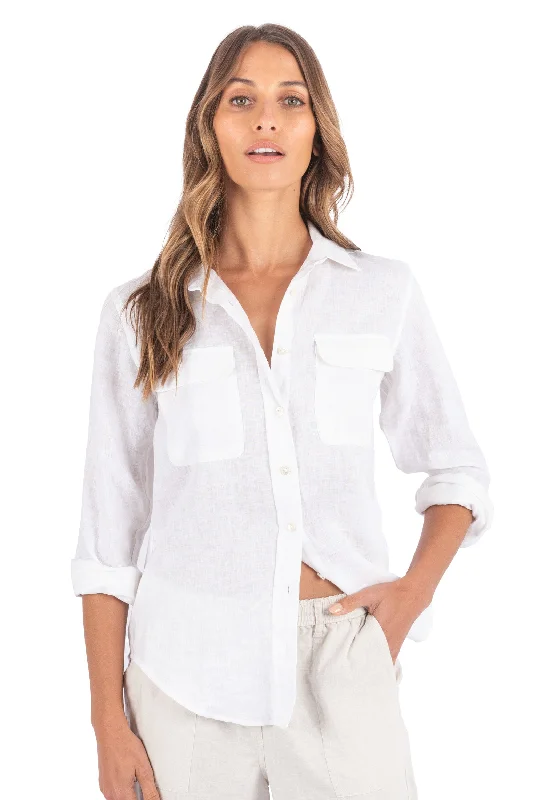 Lete-Linen White Relaxed Linen Shirt With Pockets