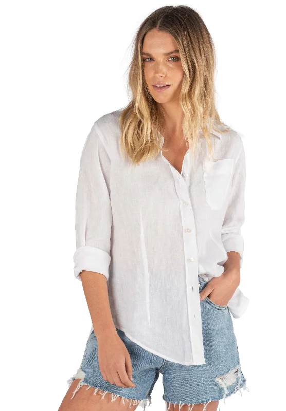 Lina White Slim-Fit Linen Shirt