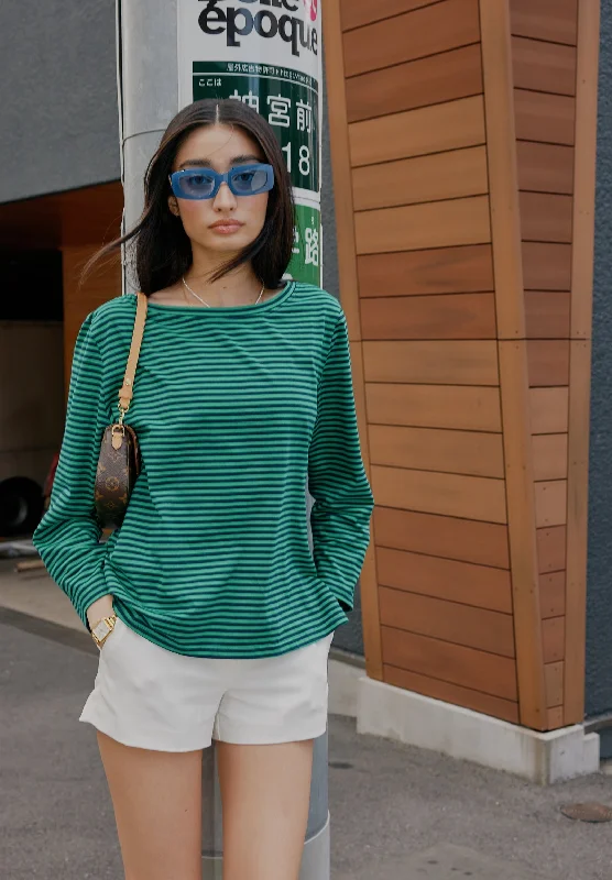 Marina Blue Green Stripes - Long Sleeve T-Shirt