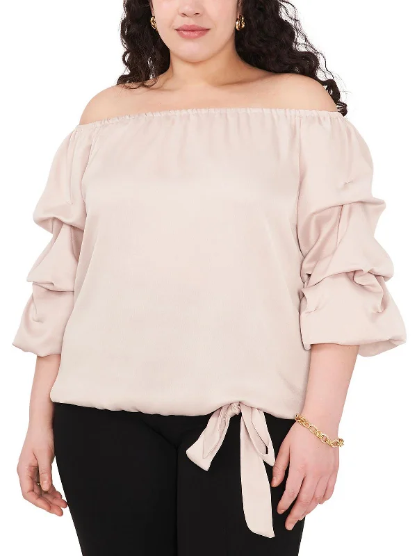 Plus Womens Textured Off the Shoulder Blouse