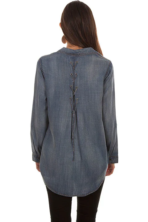 Scully Honey Creek Women's Hi Lo Denim Tencel Blouse