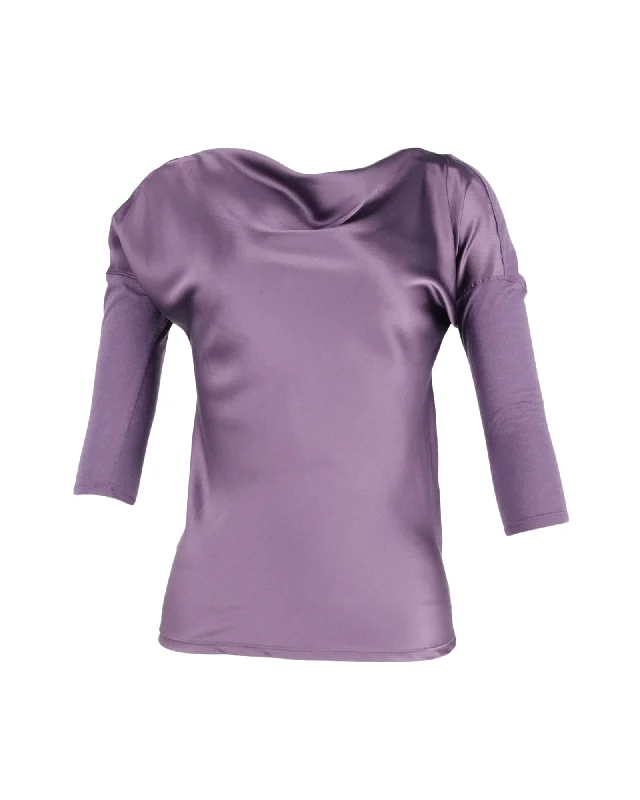 Theory Draped Cowl Neck Blouse in Purple Silk