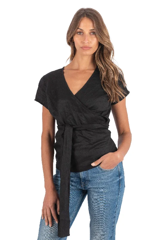 Veronica Black Wrap Linen Blouse