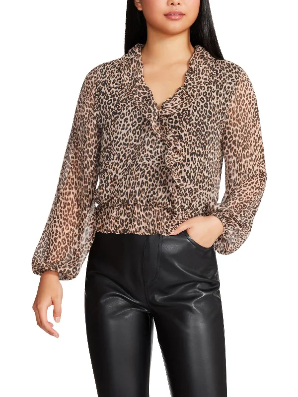 Womens Cascade Ruffle Dressy Blouse