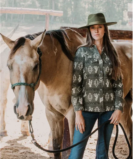 Women's Fay Brushed Cotton Olive Print Shirt