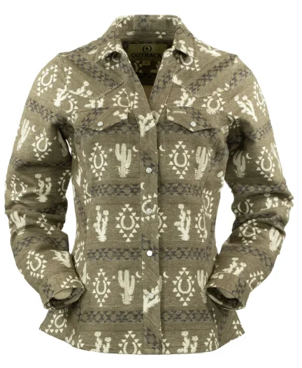 Women's Fay Brushed Cotton Olive Print Shirt