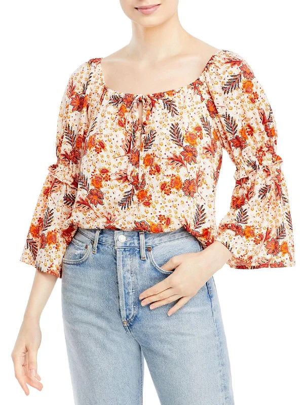 Womens Printed Peasant Blouse