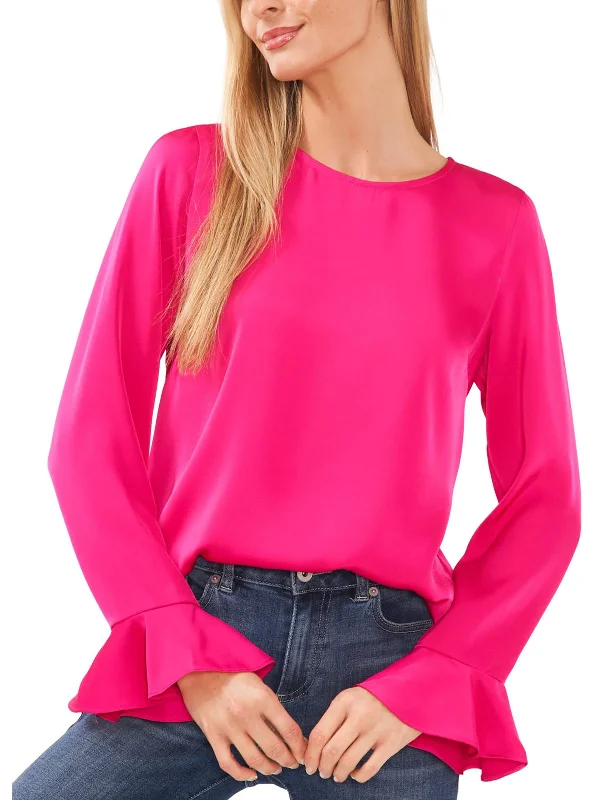 Womens Round Neckline Ruffle Cuff Blouse