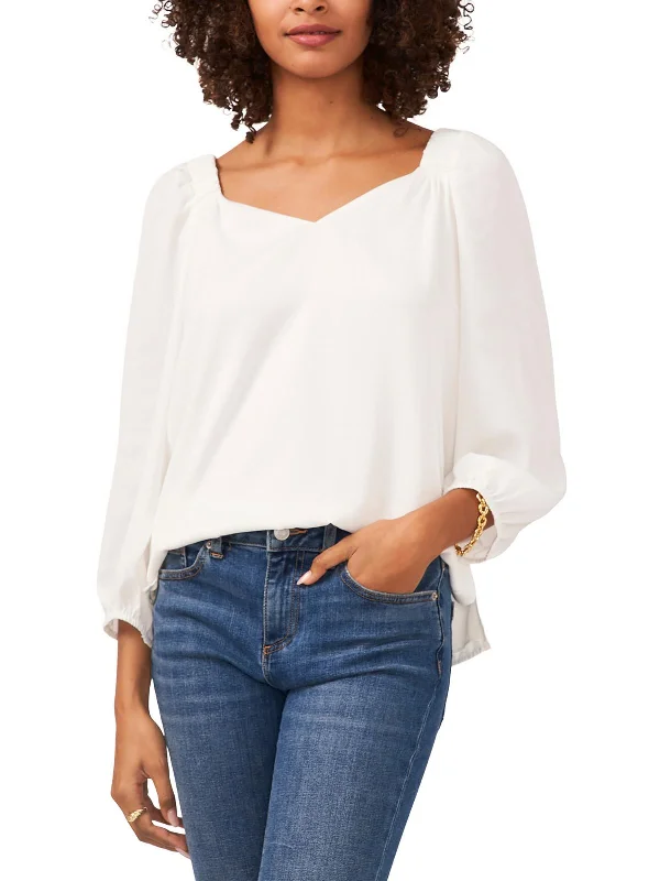 Womens Ruched Shoulder Puff Sleeve Blouse