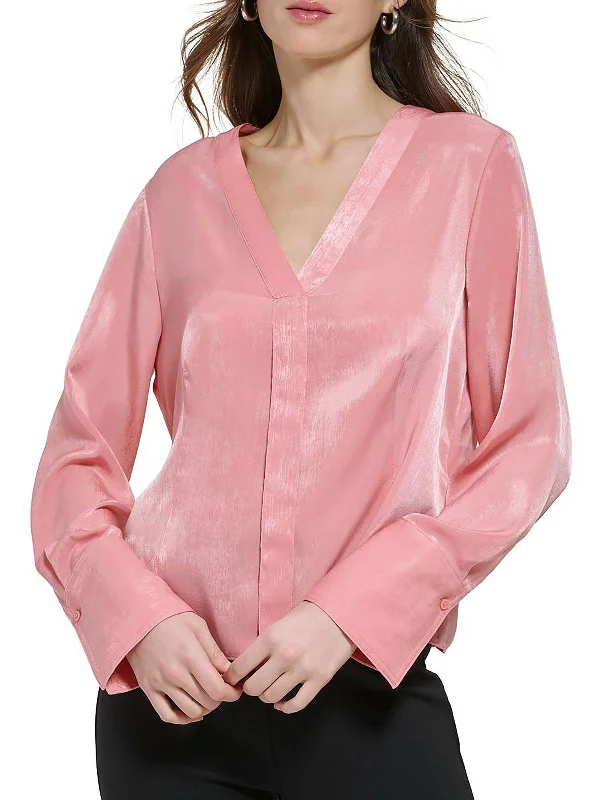 Womens Satin V-Neck Blouse