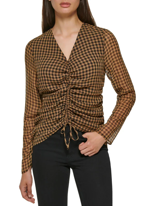 Womens Sheer Checkered Blouse