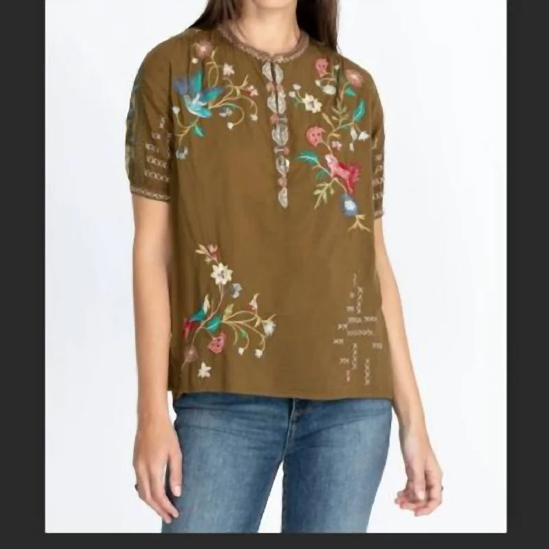 Zanzibar Short Sleeve Prairie Blouse In Jtr