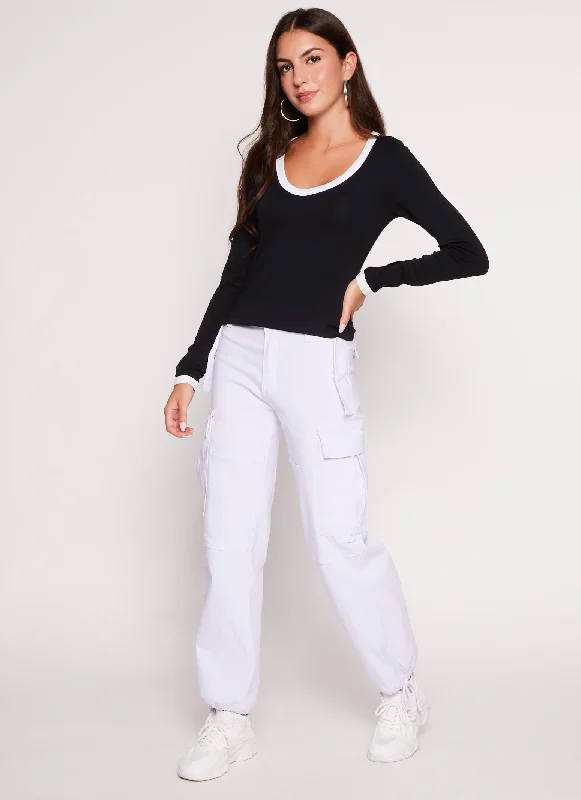 Contrast Trim Long Sleeve T Shirt