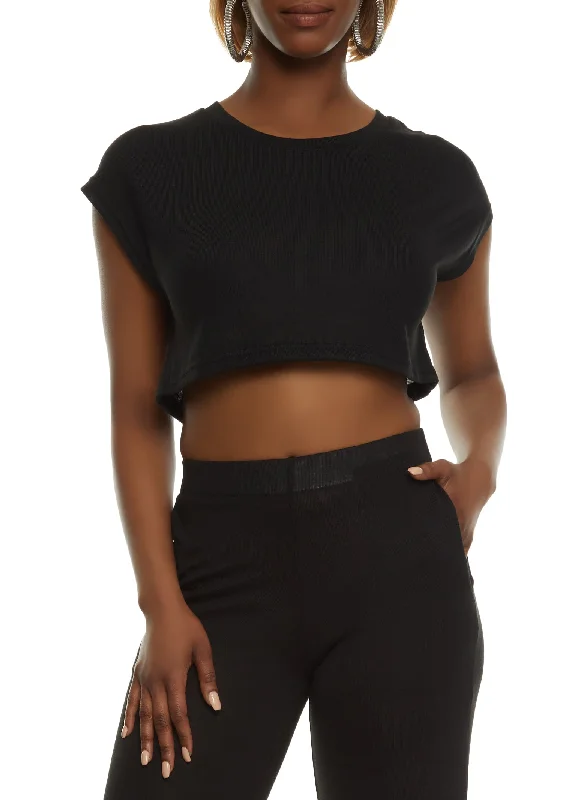 Daisy Brushed Knit Cap Sleeve Crop Top