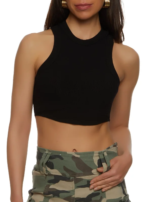 Rib Knit Cropped Racerback Tank Top