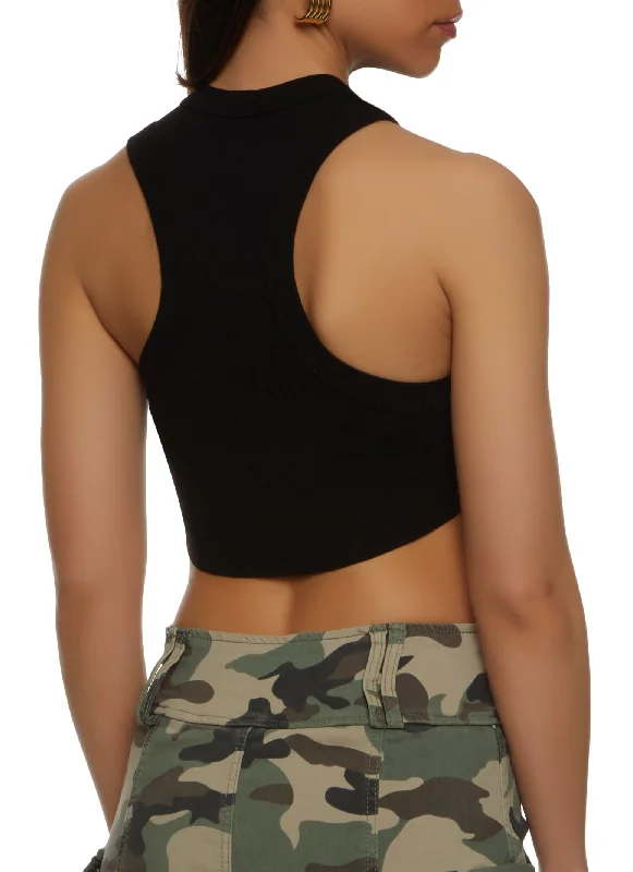 Rib Knit Cropped Racerback Tank Top