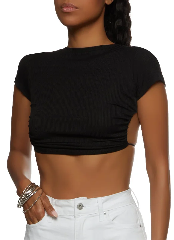 Rib Knit Open Back Crop Top