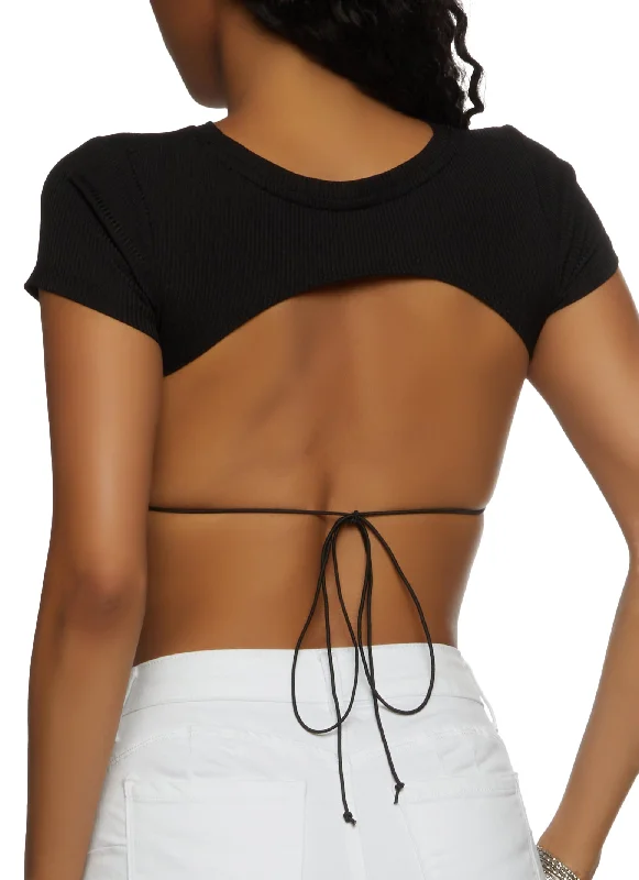 Rib Knit Open Back Crop Top