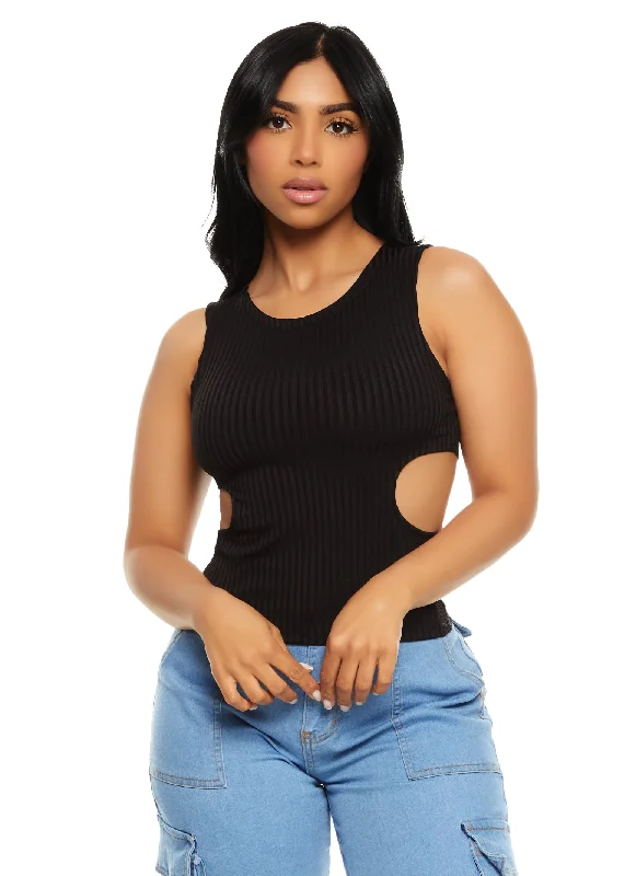 Ribbed Knit Cut Out Side Tank Top