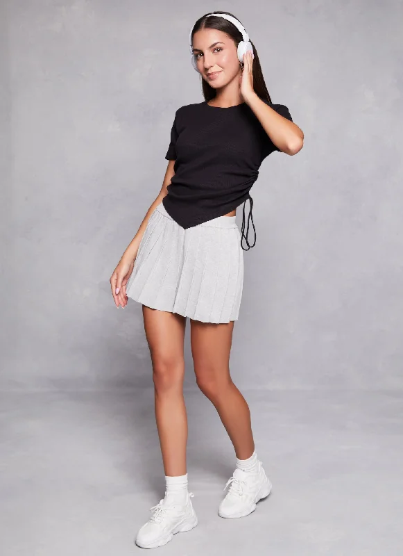 Ribbed Knit Ruched Hanky Hem Tee