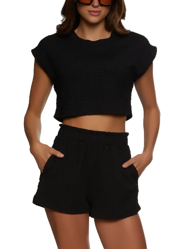 Textured Knit Cap Sleeve Crop Top