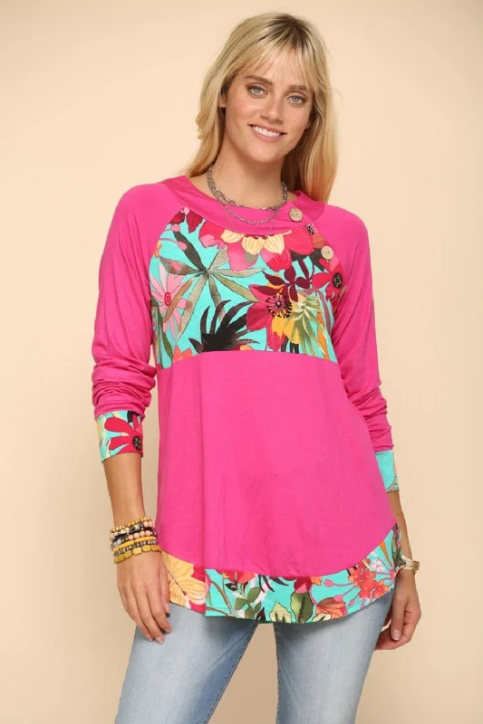 Celeste Full Size Tropical Print Long Sleeve T-Shirt