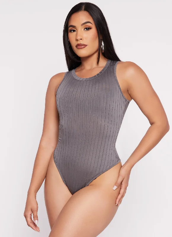 Daisy Ribbed Knit Crew Neck Sleeveless Bodysuit