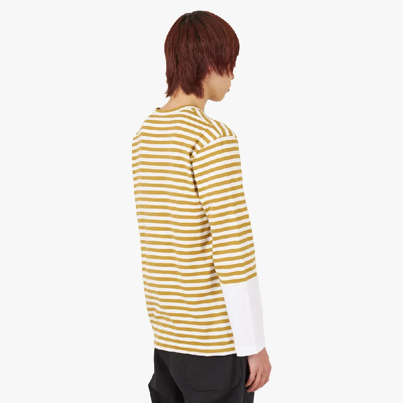 COMME des GARÇONS PLAY Red Heart Striped Long Sleeve T-shirt Olive / White