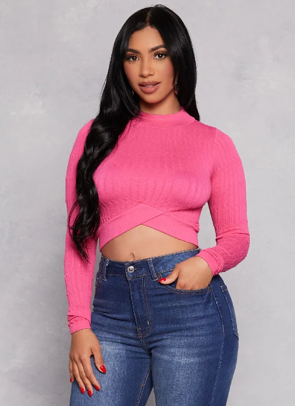 Seamless Cable Knit Mock Neck Crop Top