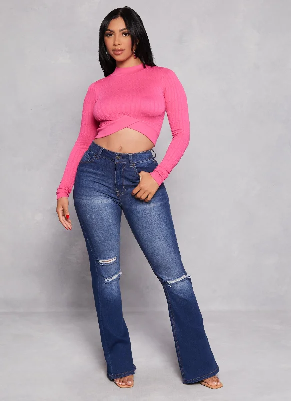 Seamless Cable Knit Mock Neck Crop Top