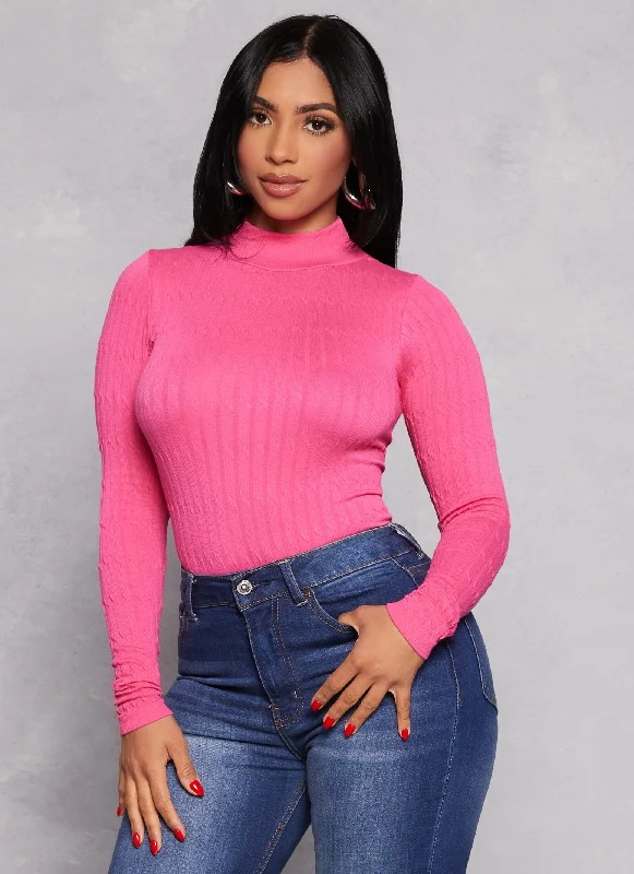 Seamless Cable Knit Mock Neck Top