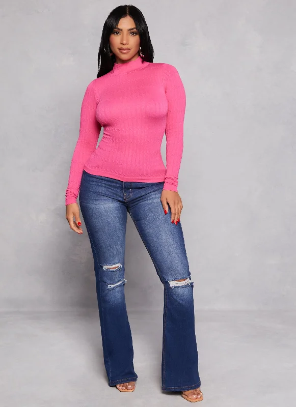 Seamless Cable Knit Mock Neck Top