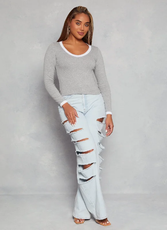 Contrast Trim Long Sleeve T Shirt