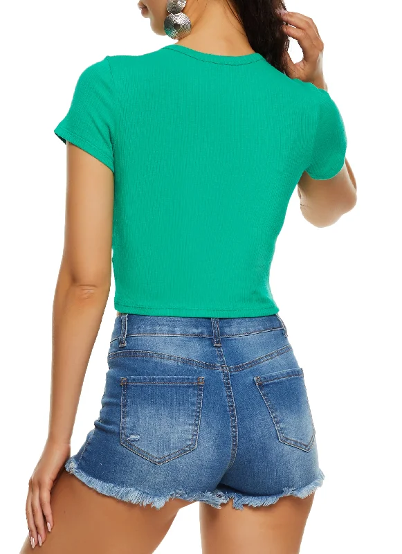 Basic Ribbed Knit Cropped Tee