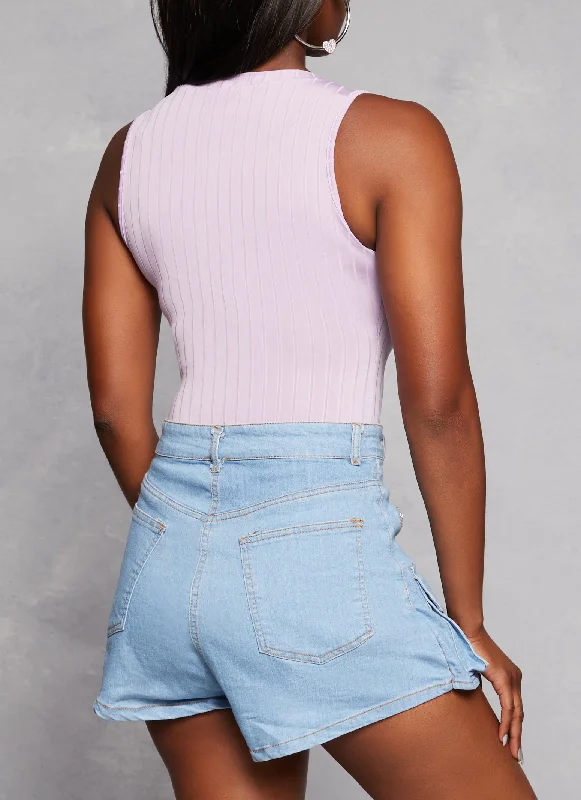 Daisy Ribbed Knit Crew Neck Sleeveless Bodysuit