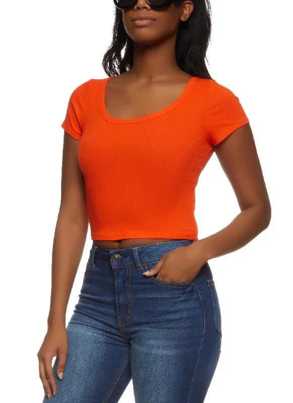 Rib Knit Scoop Neck Crop Top