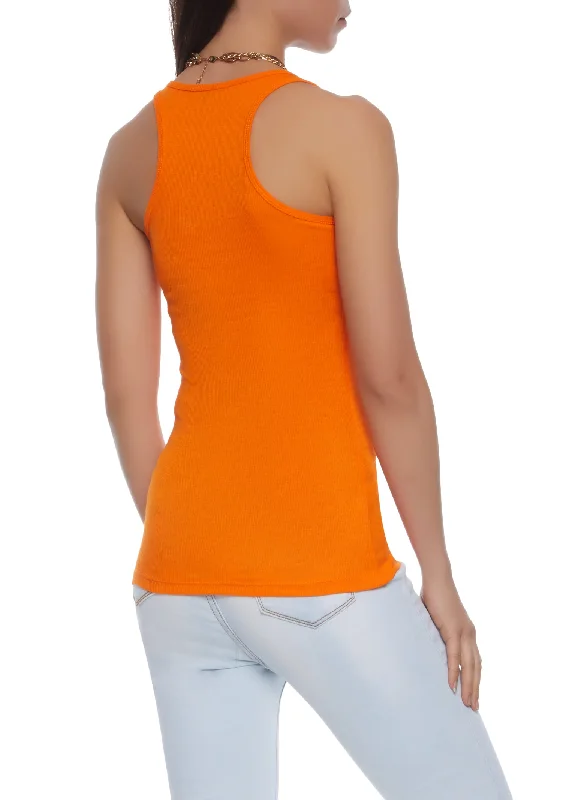 Solid Racerback Ribbed Knit Tank Top