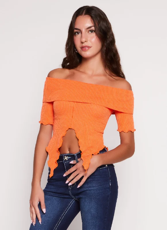 Textured Knit Off the Shoulder Crop Top