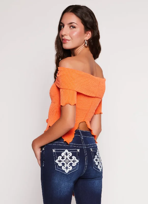 Textured Knit Off the Shoulder Crop Top