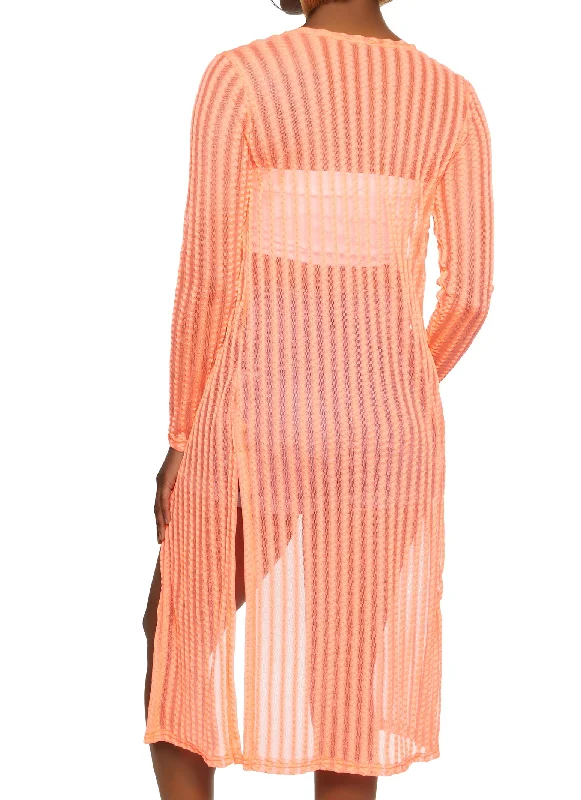 Textured Knit Shadow Stripe Mesh Duster